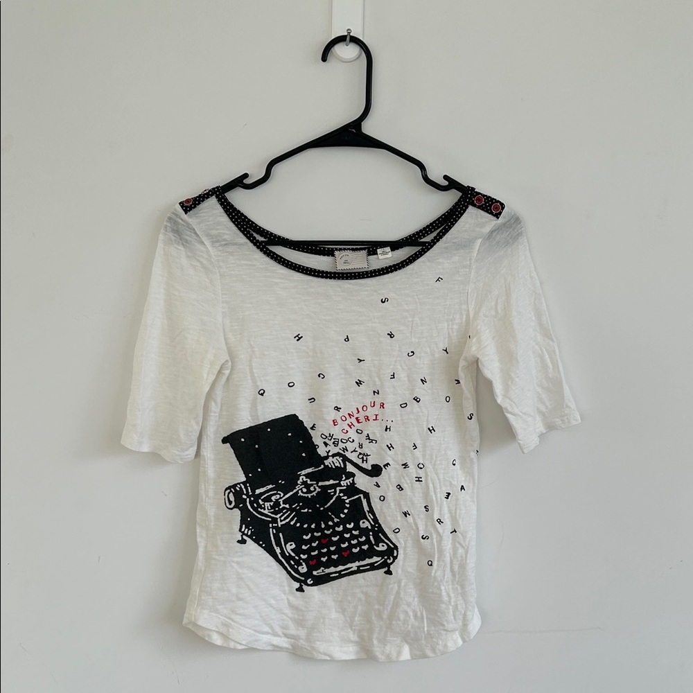 Anthropologie White Graphic Typewriter Print Women's Top Size S